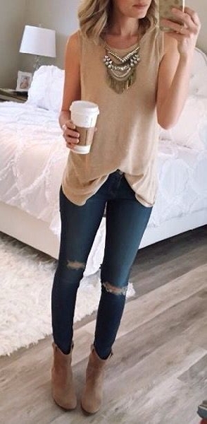 Whitney- I love crew necks! Love the jeans, neutrals, and statement necklace.