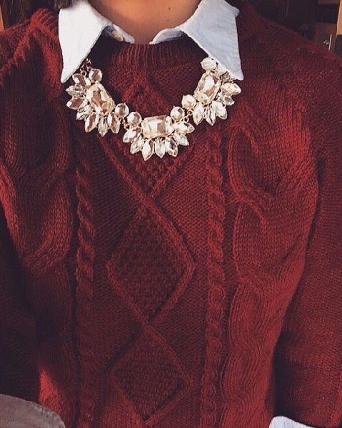 Beautiful statement necklace with a stunning red sweater.